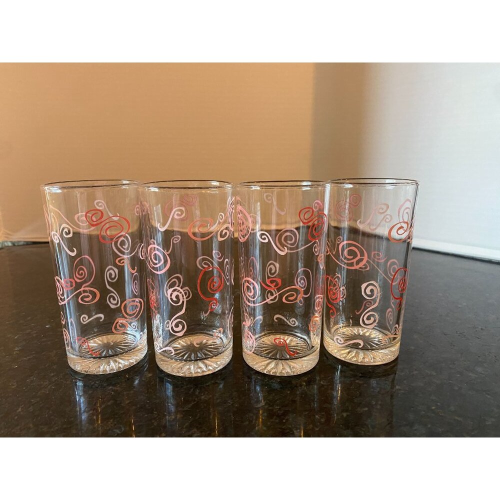 Pink and Red 5" Swirl Juice Glasses, Valentines Day, (Qty. 4)